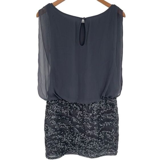 Aidan By Aidan Mattox Sleeveless Chiffon Blouson Sequin Mini Dress US 2 Gunmetal - Picture 3 of 8